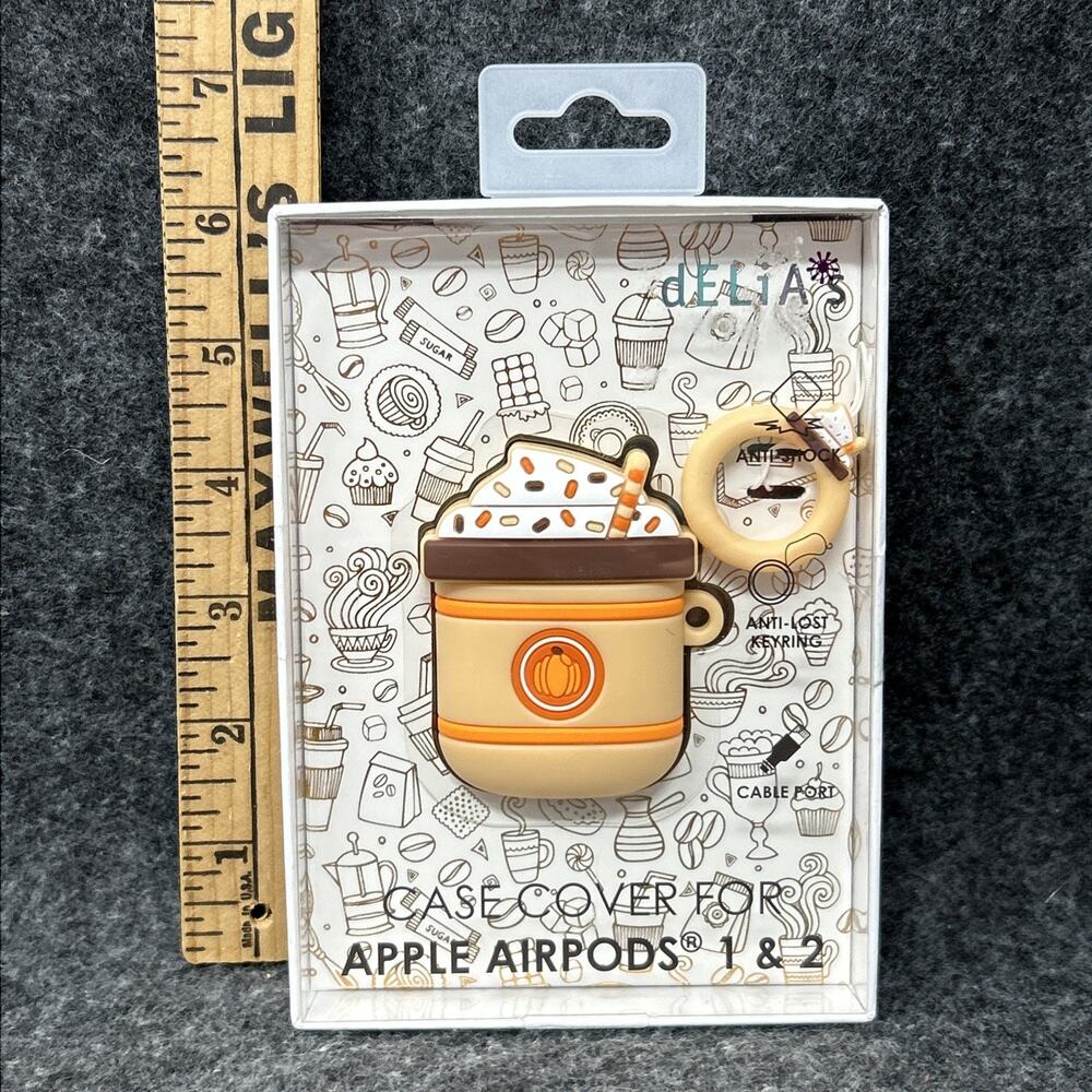 New dELiA*s AirPods Case Cover Pumpkin Spice Latte 3D Silicone Keychain 1 & 2